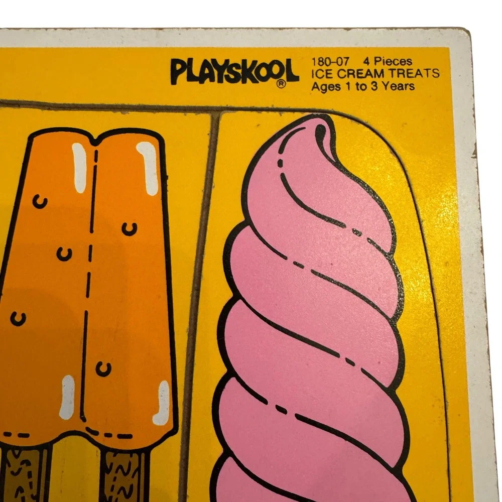 Playskool 190-07 Ice Cream Treats Wooden Puzzle 4 Pieces Ages 1-3 Years USA 1986